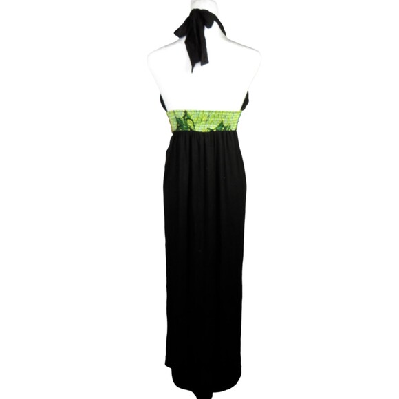 Saks Fifth Ave Black Halter Tie Silk Contrast Flowy Maxi Dress Size Small - Picture 8 of 9
